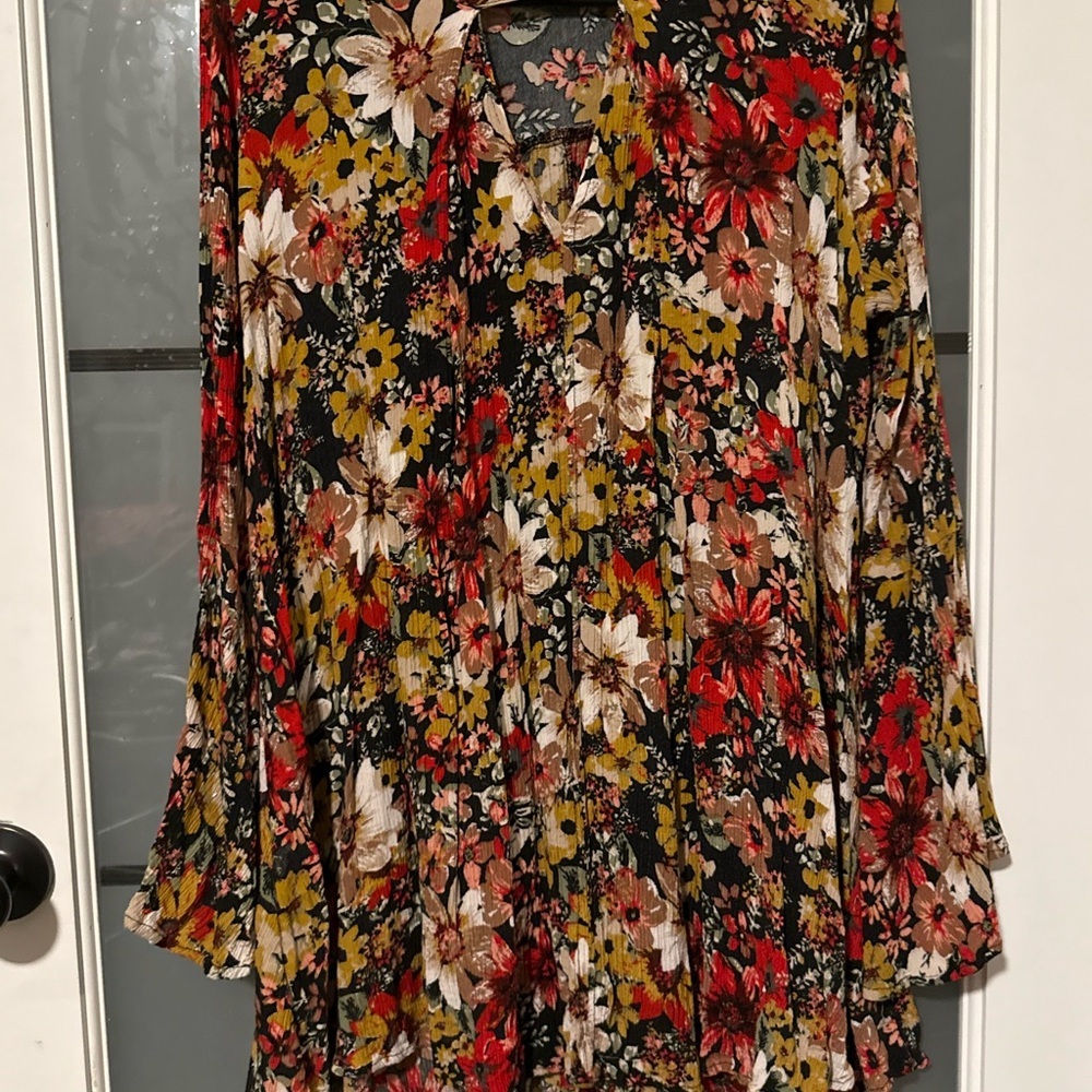 Umgee Vibrant Floral Blouse - Red, Yellow, Cream